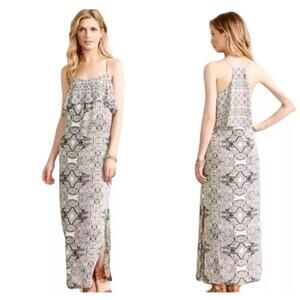 Anthropologie Vanessa Virginia Talitha Black White Maxi Halter Top Dress Size 4